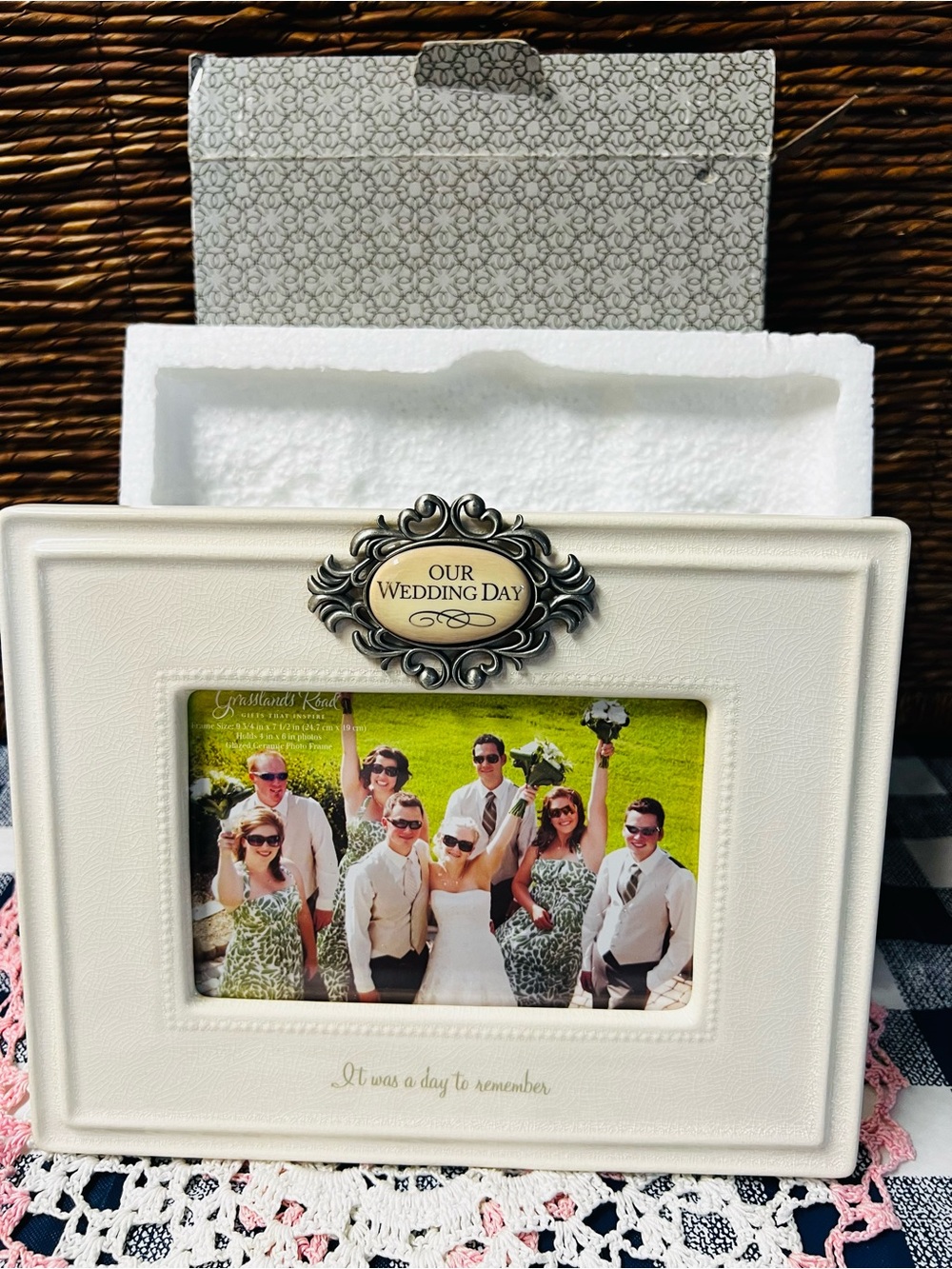 Grasslands Road Our Wedding Day Ceramic Frame - 4x6 Tabletop/Wall Decor